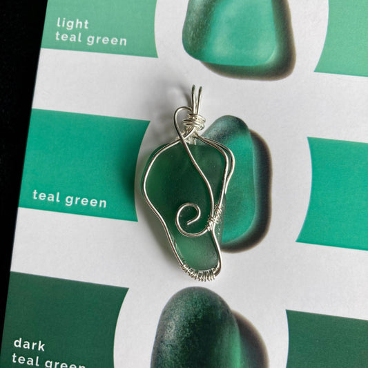 Teal green sea glass silver plated necklace