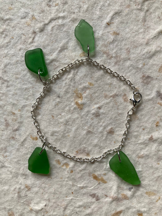 Sea glass bracelet with drilled Scottish glass 7.5 inch 19cm long