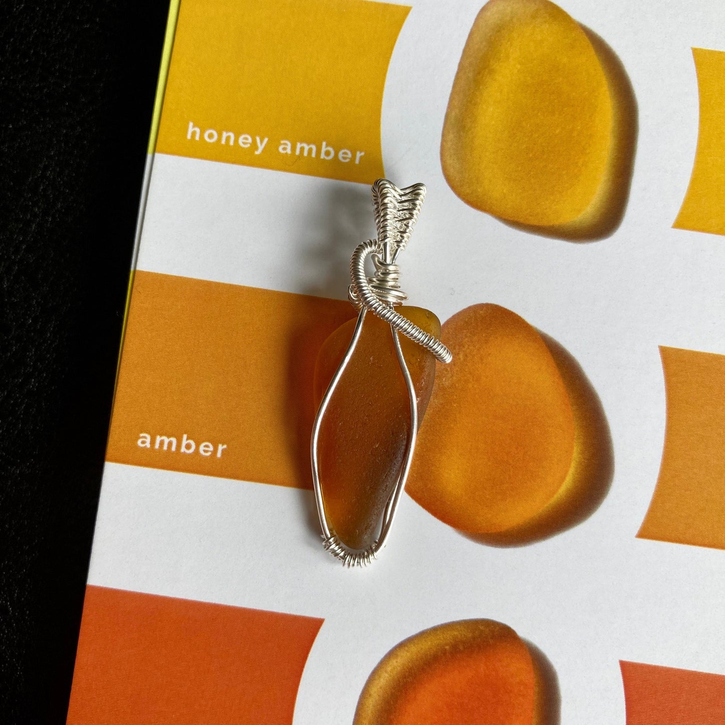 Amber sea glass silver plated necklace