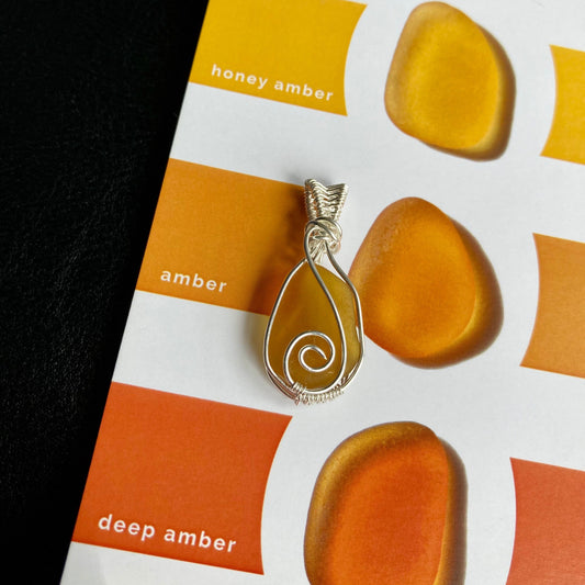 Amber sea glass silver plated necklace