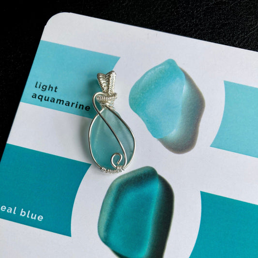 Light aquamarine sea glass silver plated necklace
