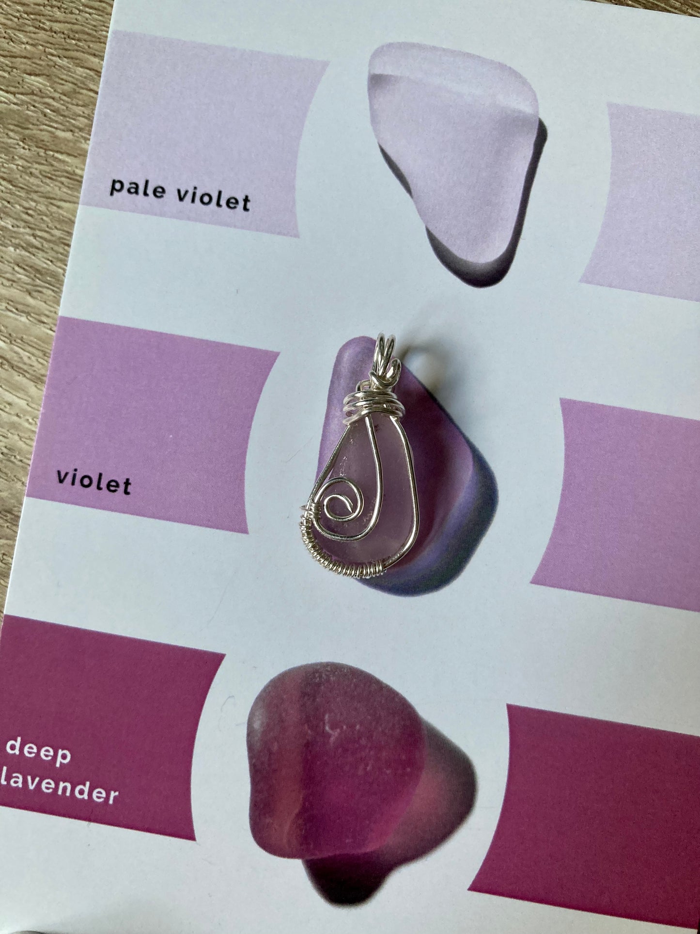 Violet sea glass silver plated necklace