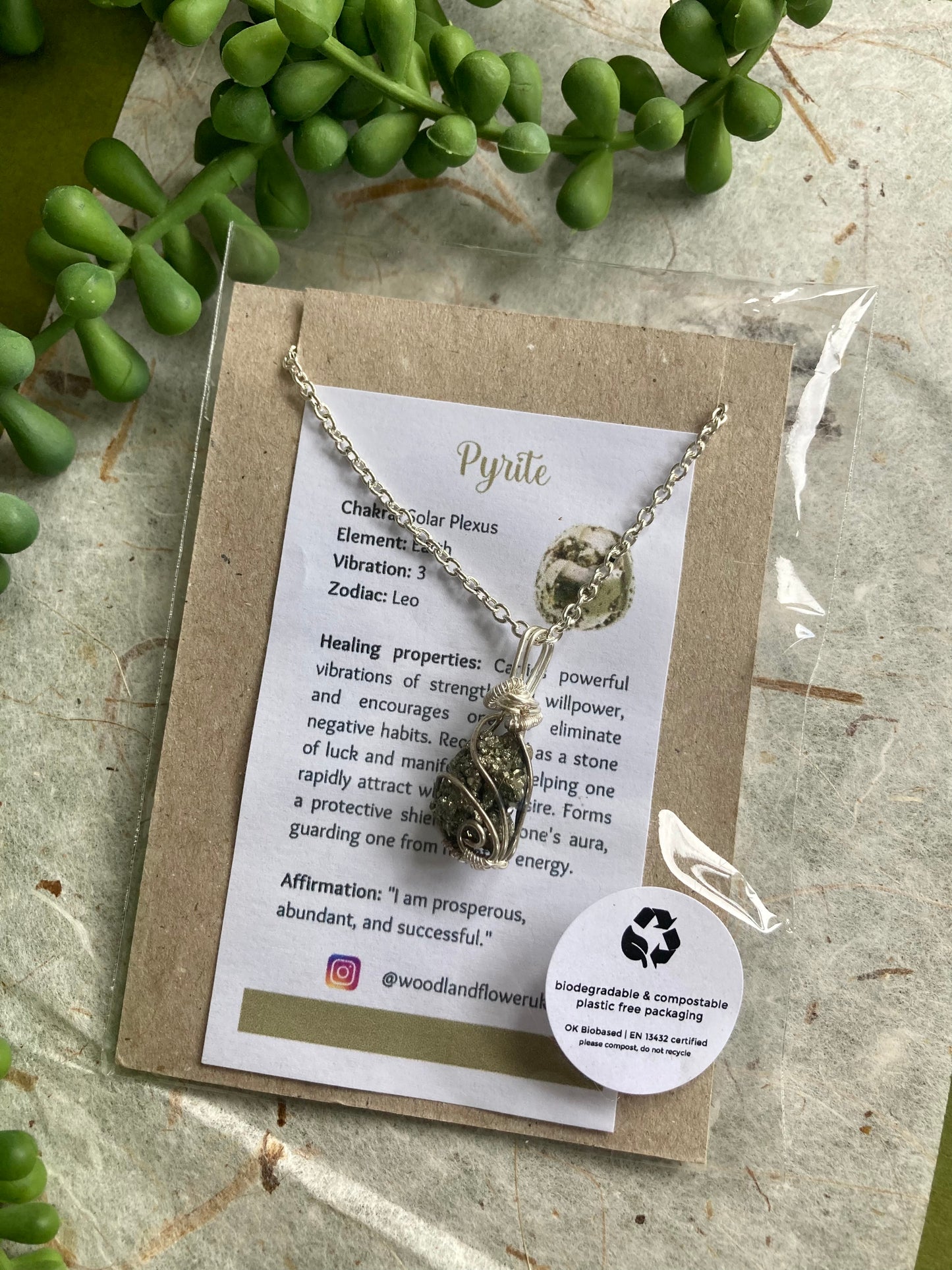 Pyrite necklace silver plated wire wrapped 18 inch length chain
