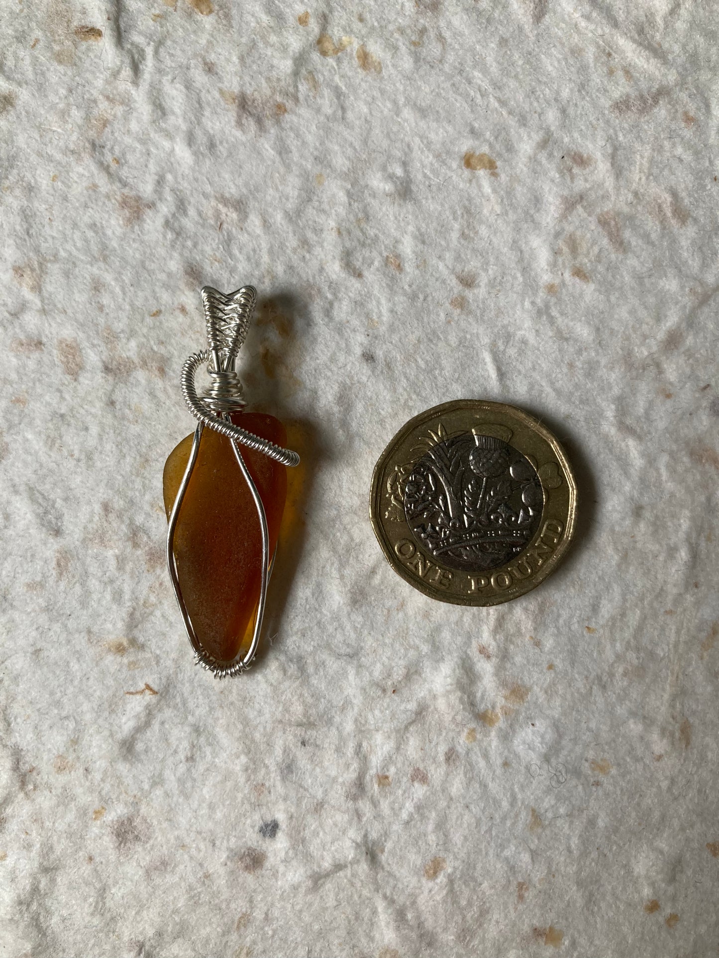 Amber sea glass silver plated necklace