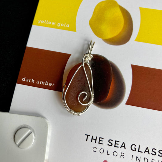 Dark amber sea glass silver plated necklace