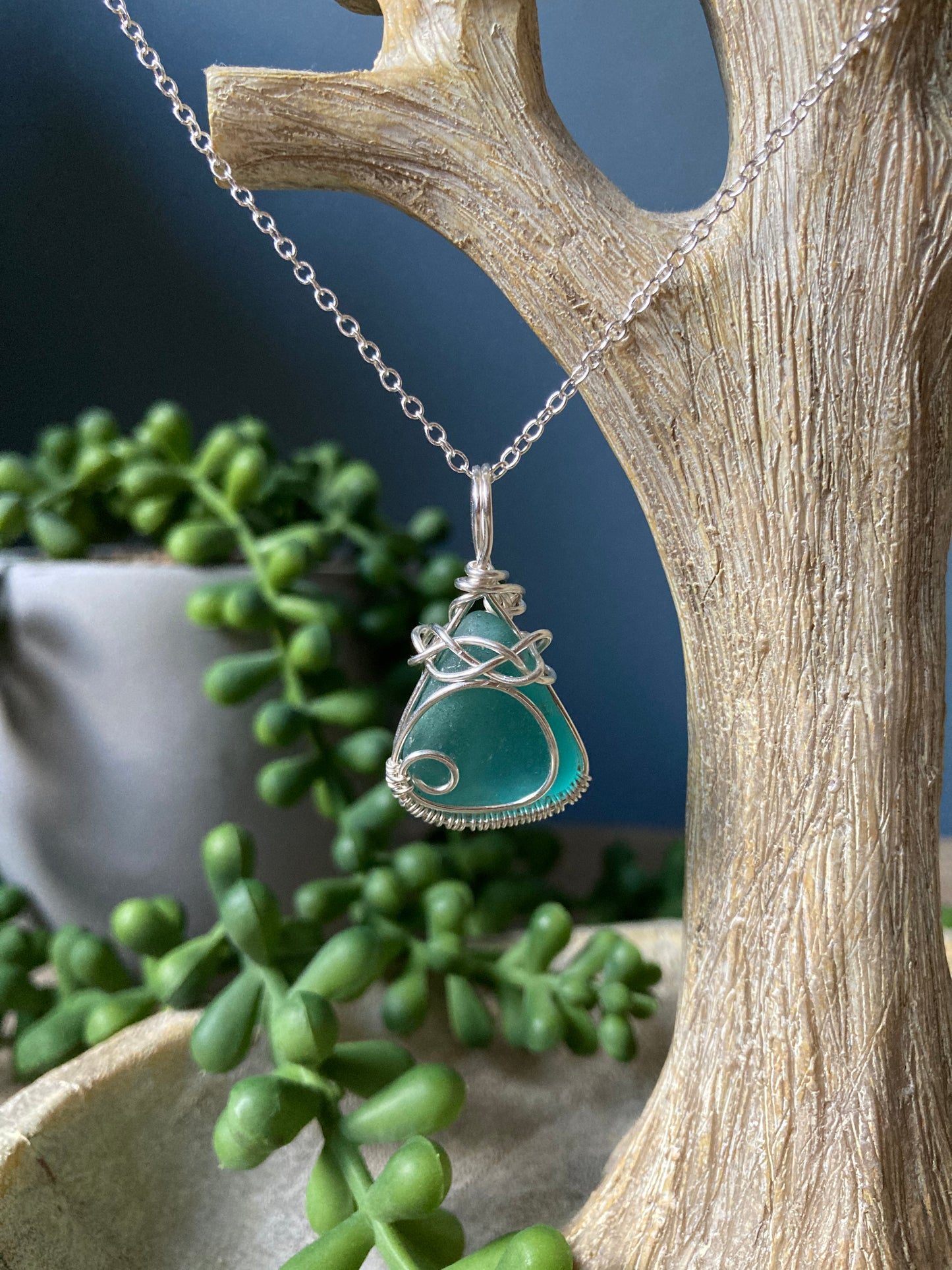 Turquoise sea glass silver plated necklace