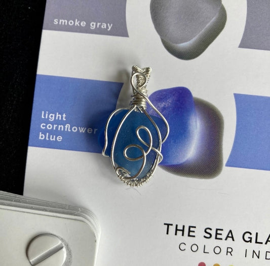Light cornflower blue sea glass silver plated necklace