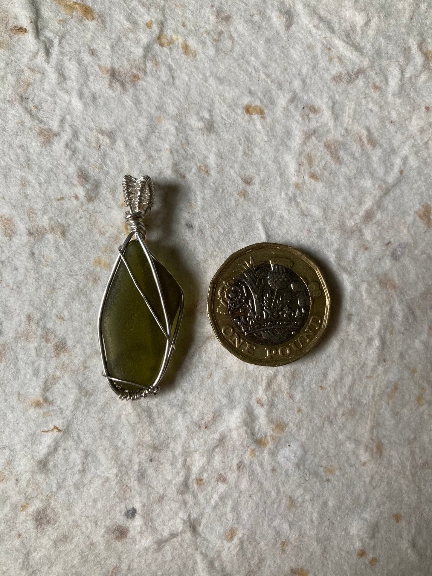 Olive green sea glass silver plated necklace