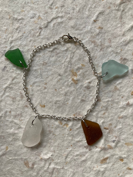 Sea glass bracelet with drilled Scottish glass 7.5 inch 19cm long