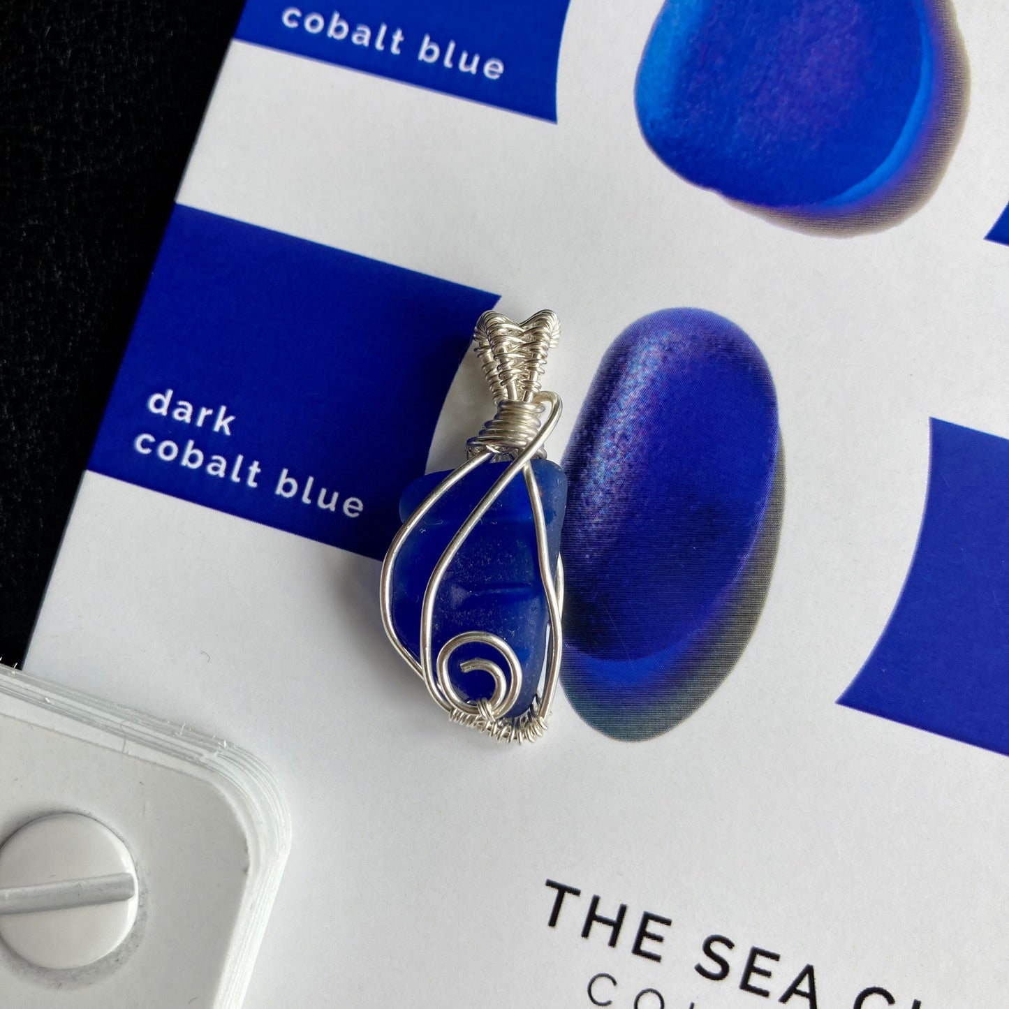 Dark colbat blue sea glass silver plated necklace