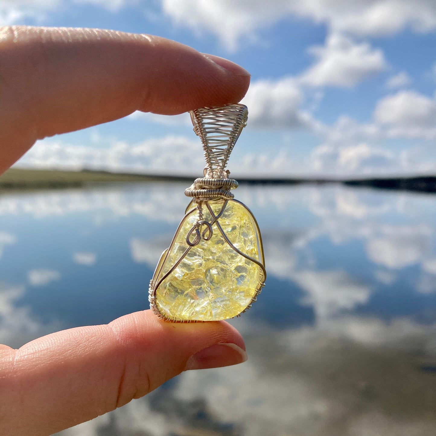 Quartz pendant handmade necklace wire wrapped natural stone with 18 inch length chain