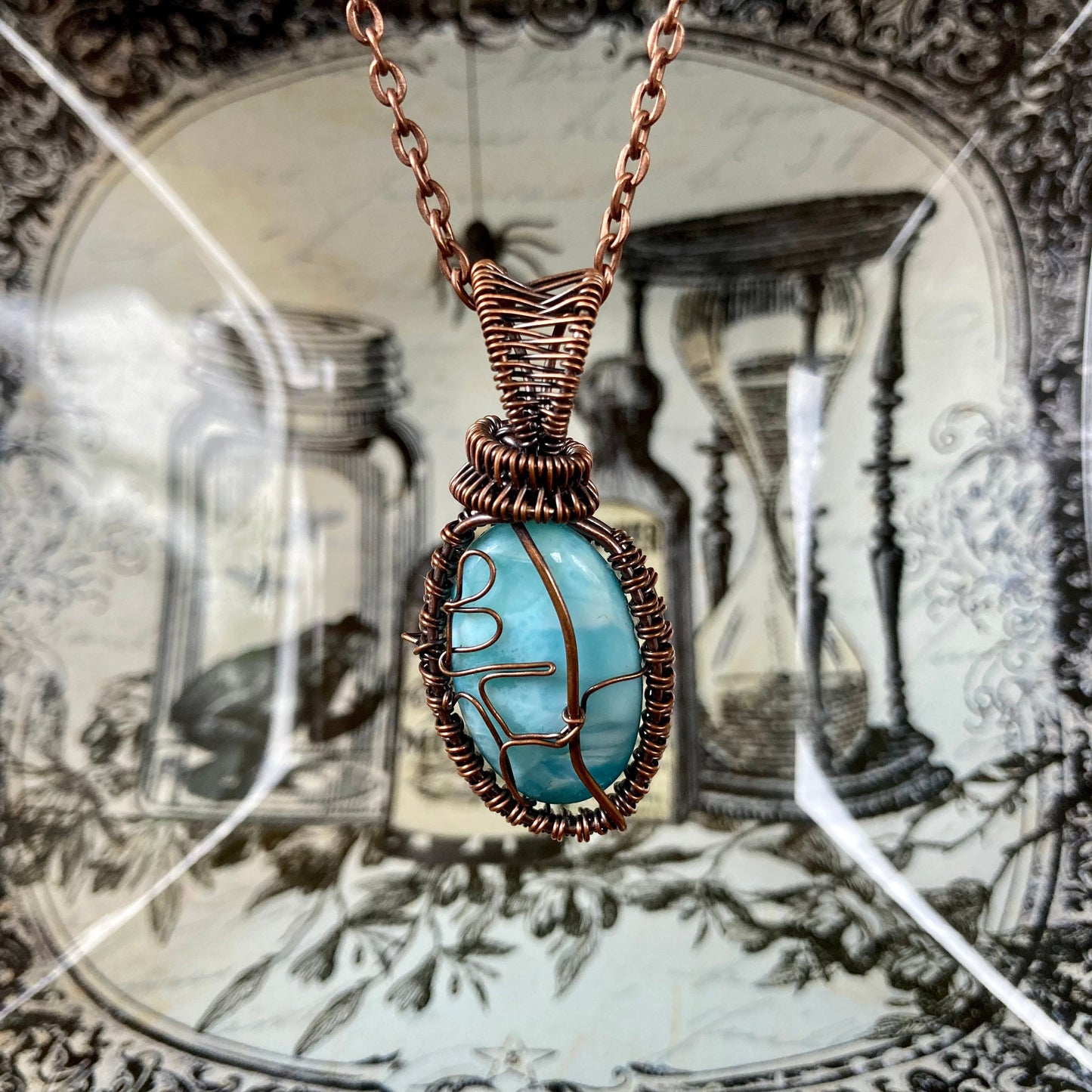 Larimar pendants handmade necklaces wire wrapped natural stone with 18 inch length chain