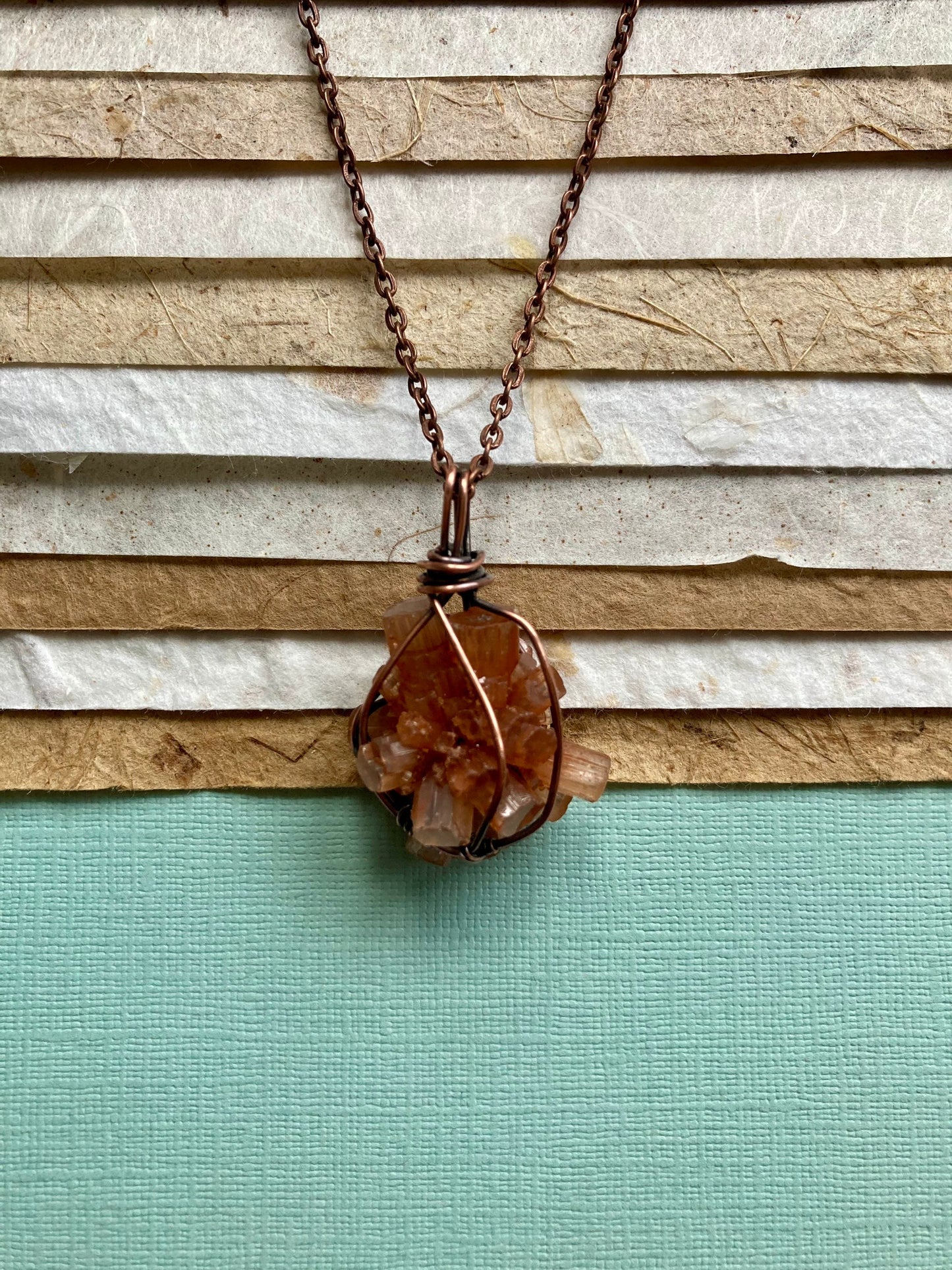 Aragonite pendant handmade necklace wire wrapped natural stone with 18 inch length chain