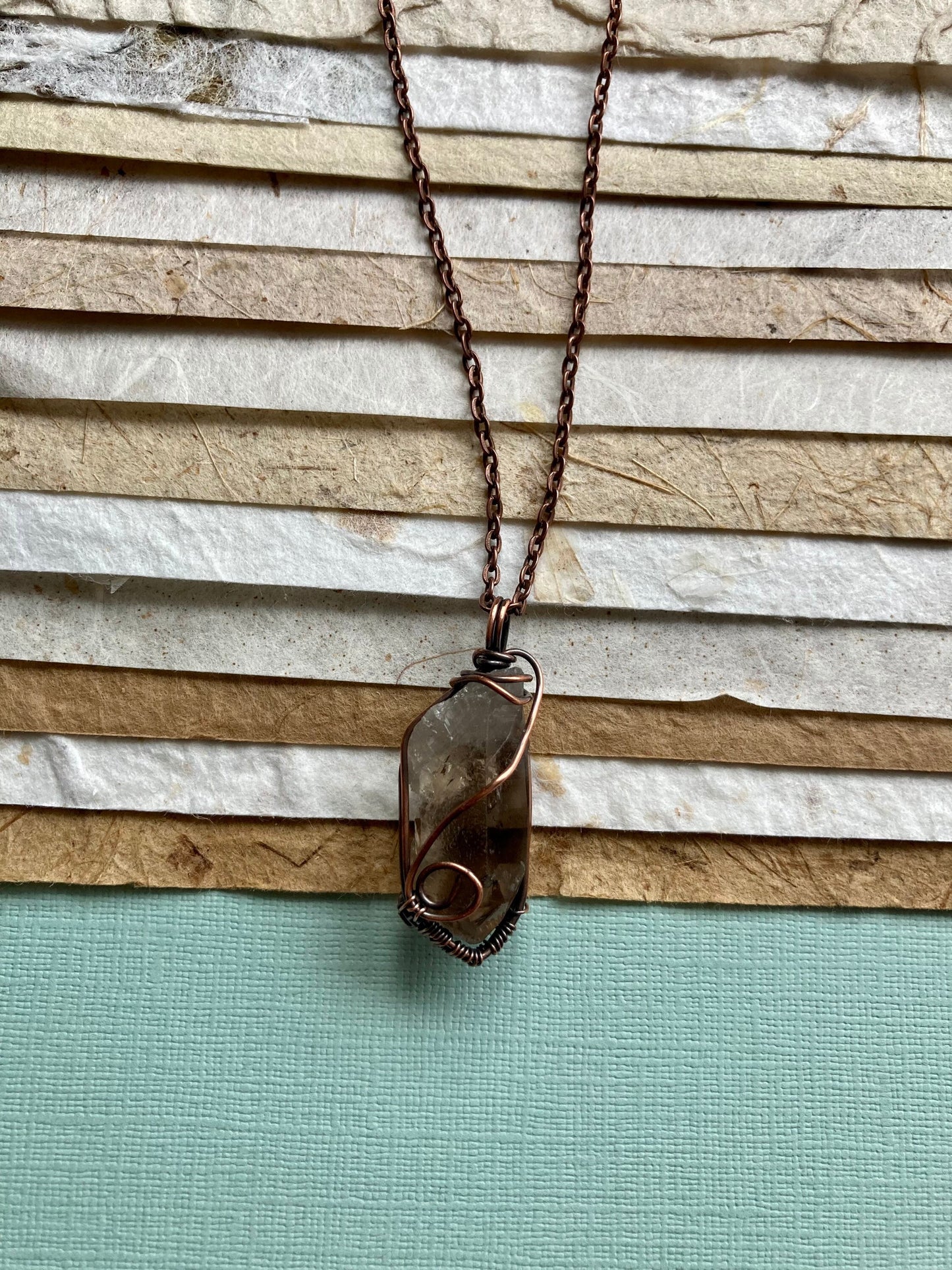Smoky Quartz pendant handmade necklace wire wrapped natural stone with 18 inch length chain