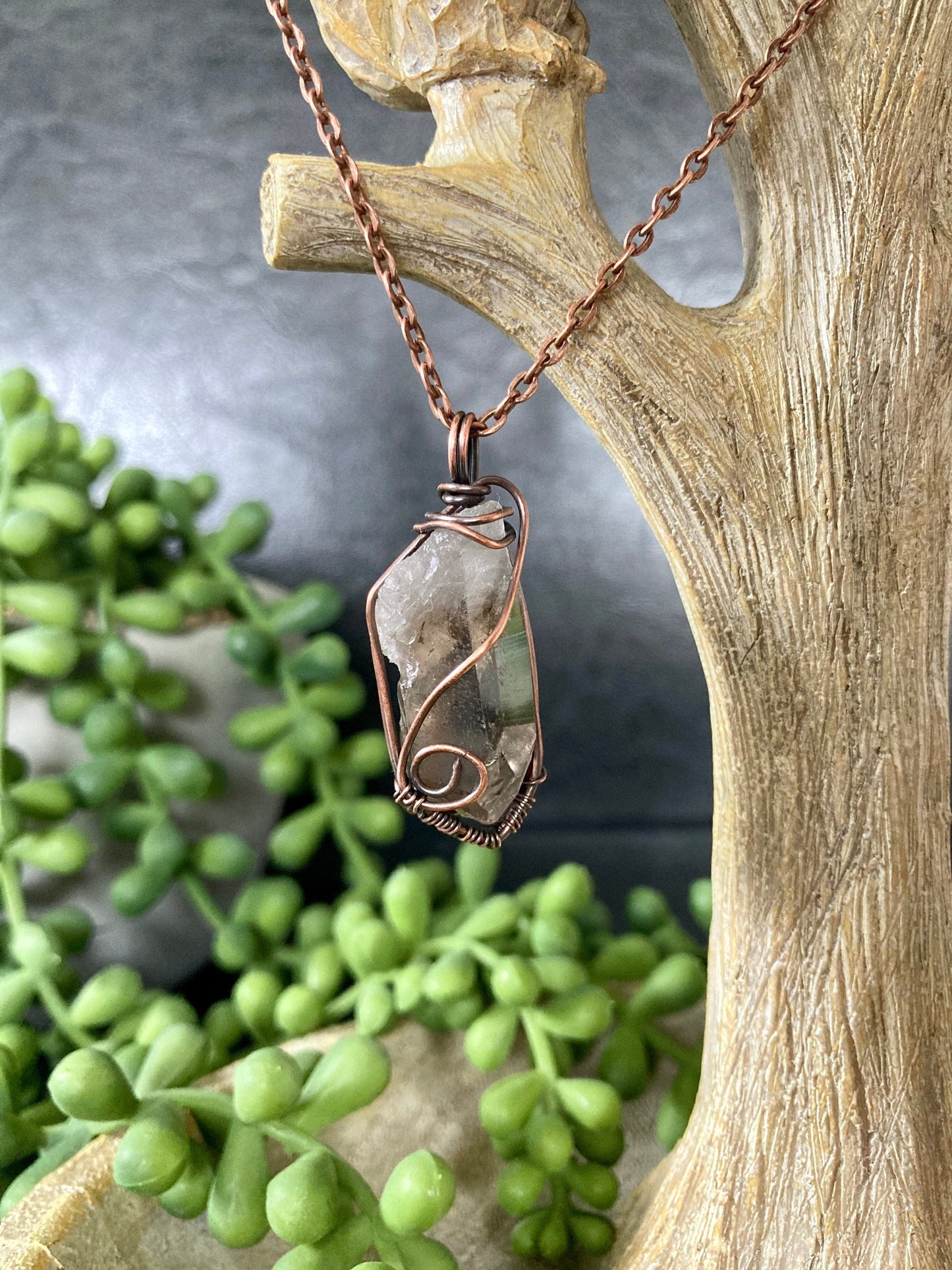 Smoky Quartz pendant handmade necklace wire wrapped natural stone with 18 inch length chain