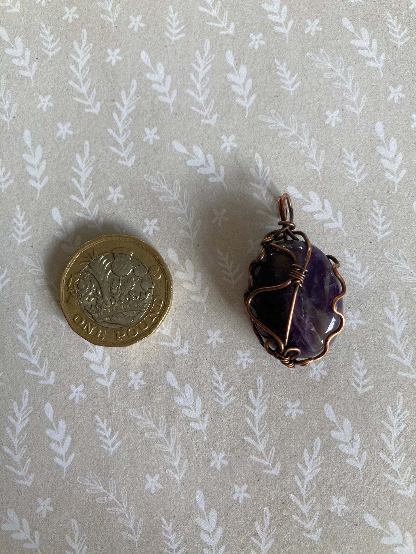 Amethyst pendant handmade necklace wire wrapped natural stone with 18 inch length chain