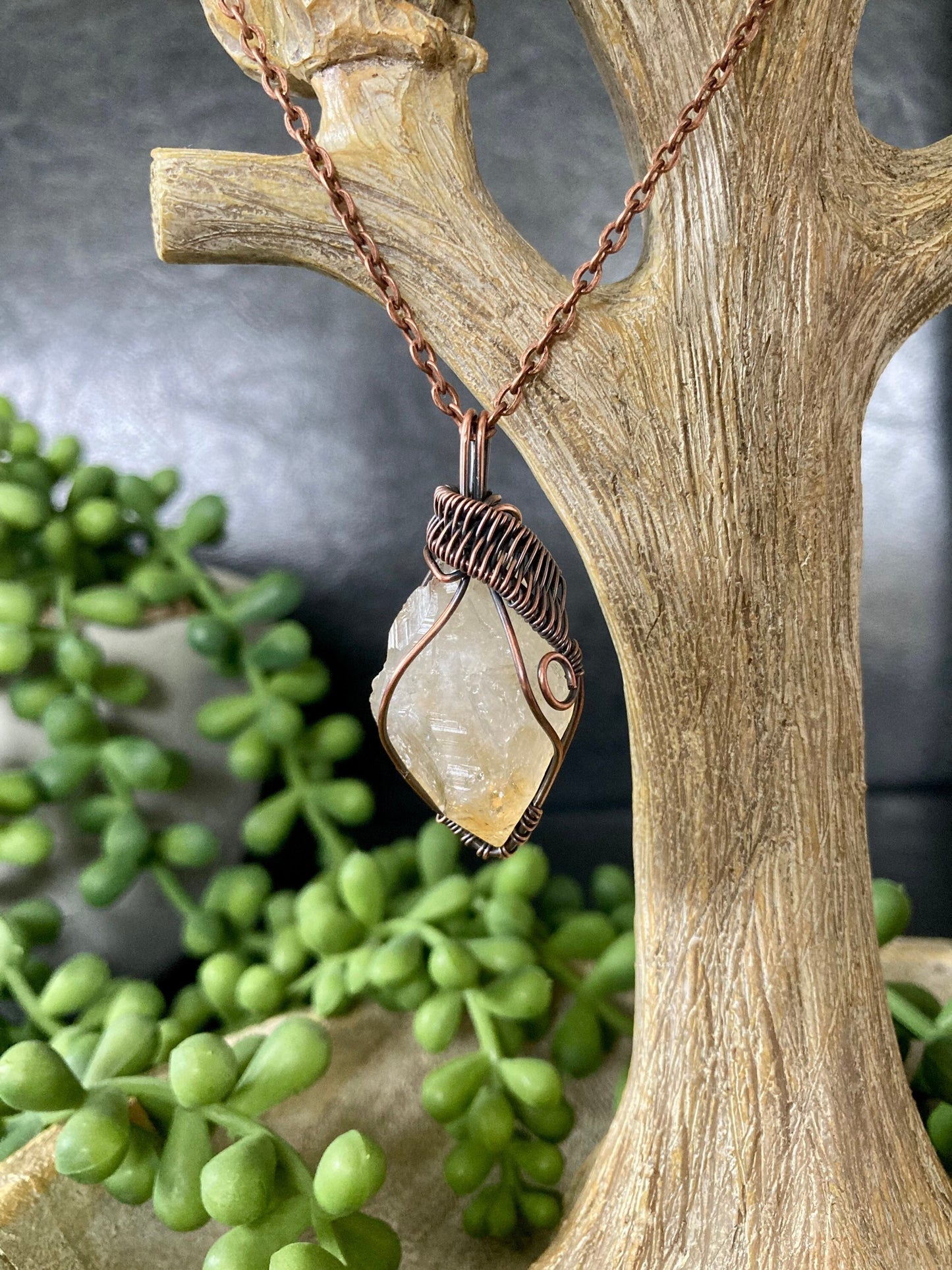 Citrine pendant handmade necklace wire wrapped natural stone with 18 inch length chain