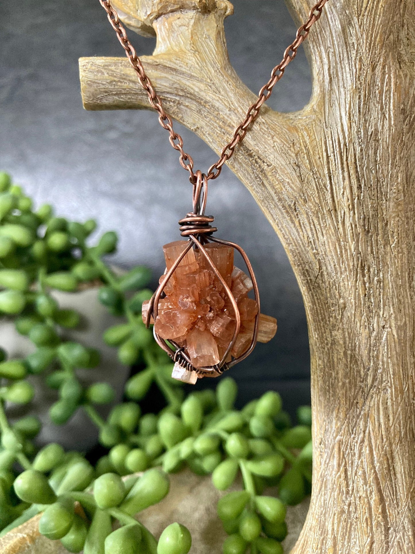 Aragonite pendant handmade necklace wire wrapped natural stone with 18 inch length chain