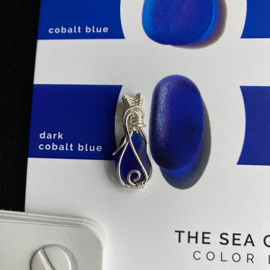 Dark cobalt blue sea glass silver plated necklace