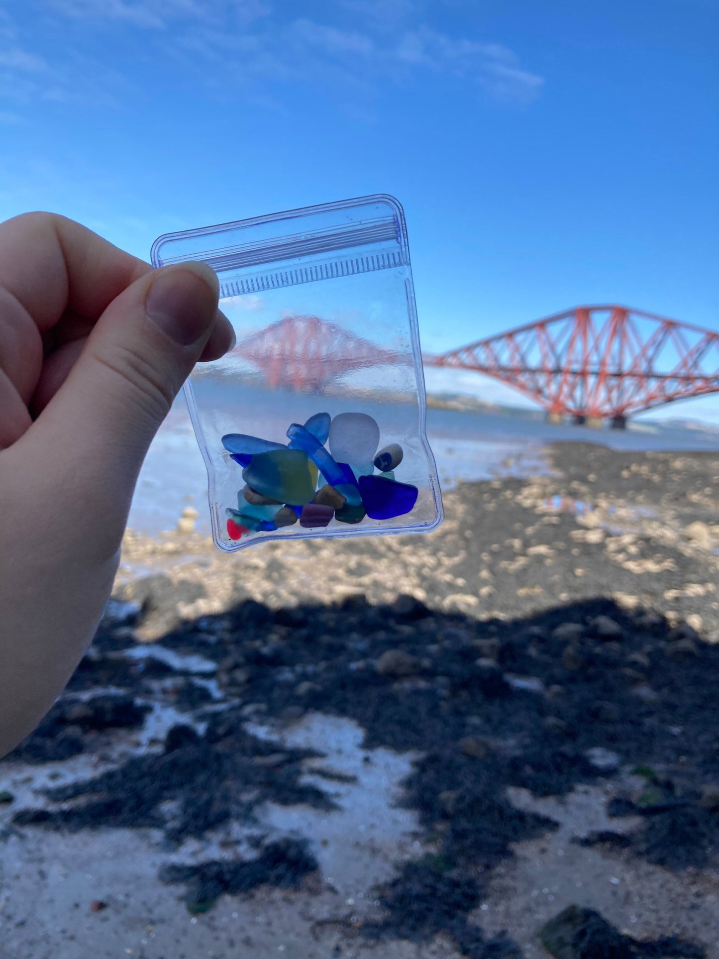 Blue sea glass/beach glass collected from South Queensferry beach Scotland in 2022/23